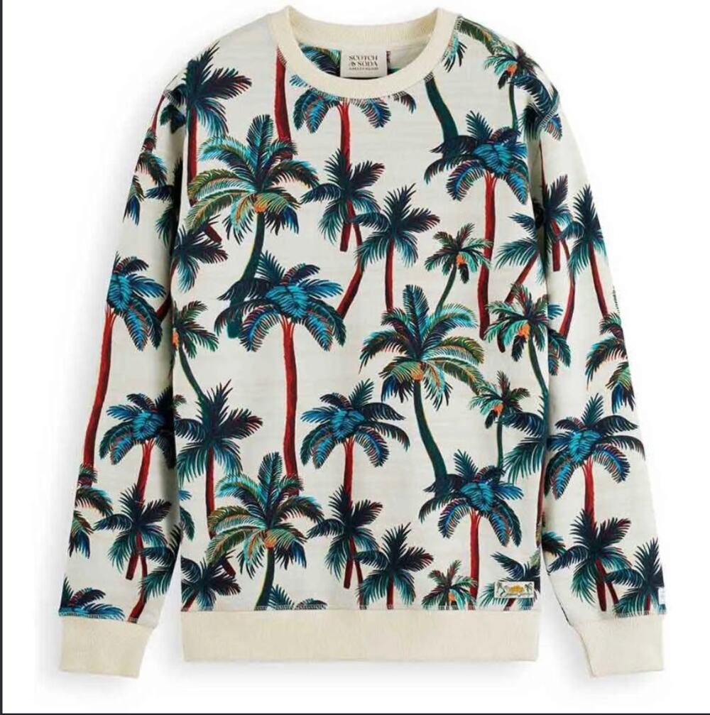 Scotch and Soda Green Palm Tree Print Endless Summer Crew Neck Sweatshirt SZ L